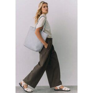 Cuyana Light Gray Pebbled Leather Zip Tote Shoulder Bag Minimalist Large Shopper